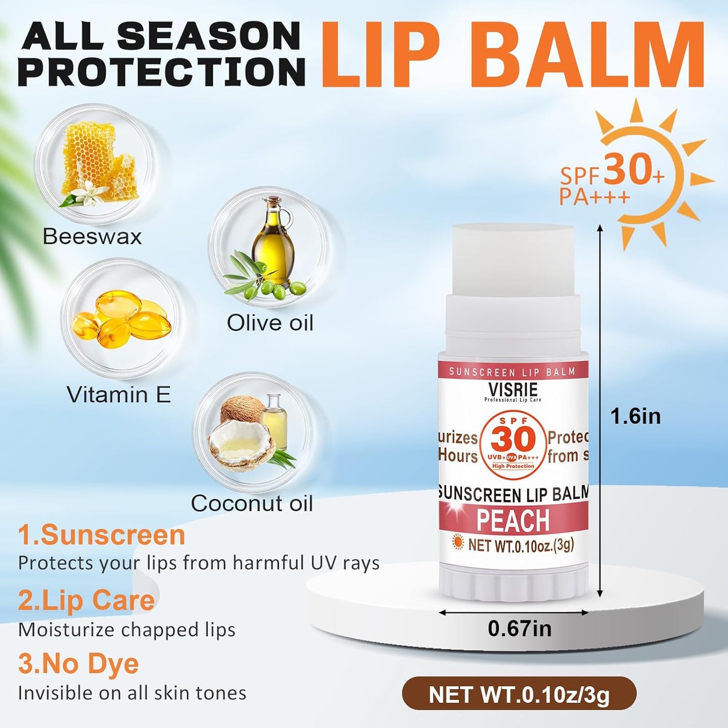 SPF 30 Sunscreen Lip Balm, SPF Lip Balm Bulk 60 Count, Broad Spectrum UVA/UVB Lip Sunscreen with Vitamin E and Coconut Oil- 10 Flavors