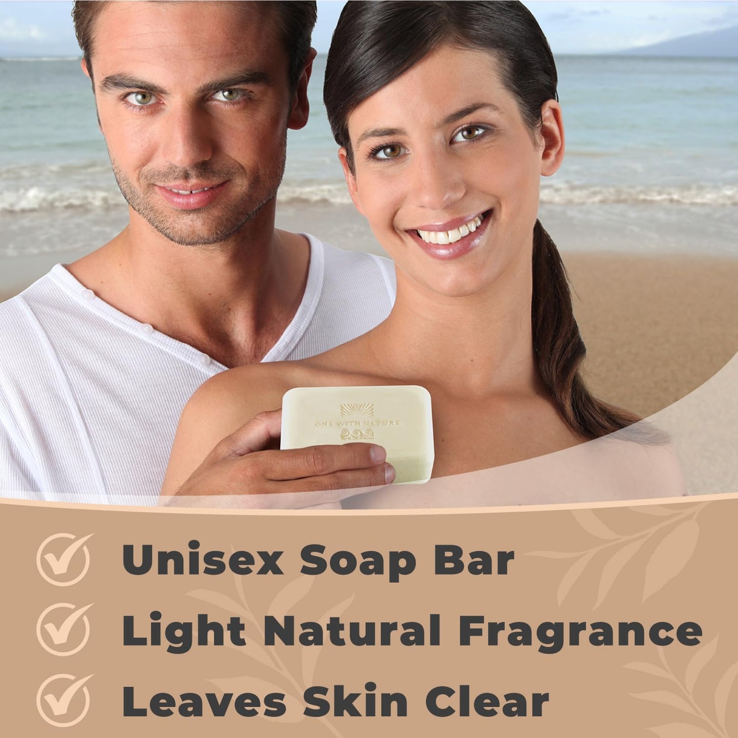 One With Nature Dead Sea Salt Soap 7oz 3-Pack – Purifying and Exfoliating Soap Bar with Dead Sea Minerals for Face & Body, for Men & Women. Unscented.