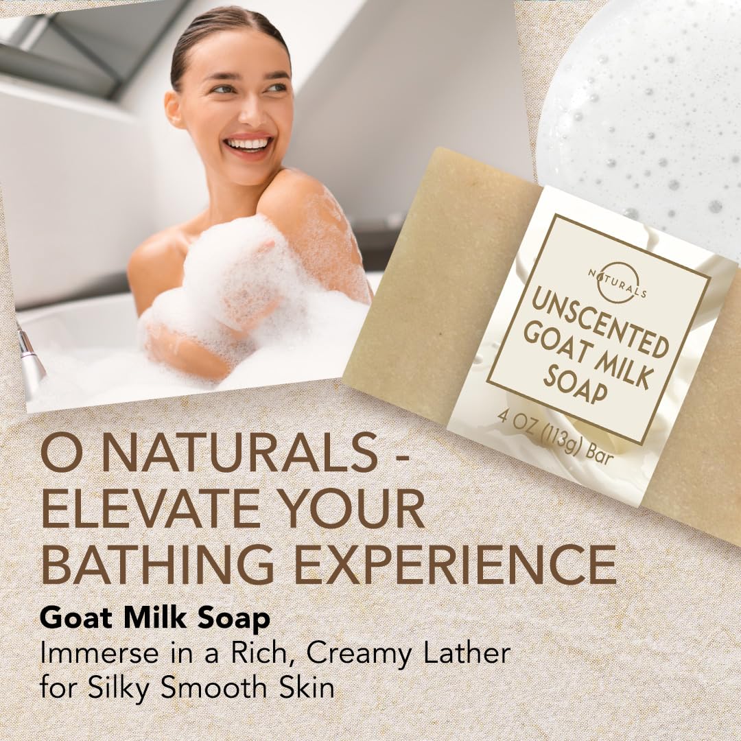 O Naturals 3-Pcs Goat Milk Soap with Soap Saver Bag - Unscented, Triple-Milled, Nourishing, for Sensitive Skin