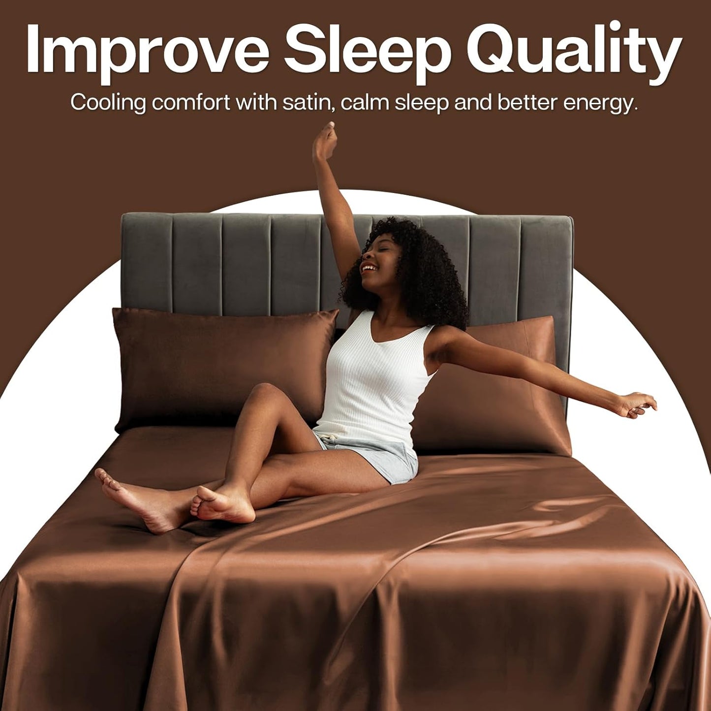 MR&HM Satin Pillowcase for Hair and Skin, Silk Satin Pillowcase 2 Pack, King Size Pillow Cases Set of 2, Silky Pillow Cover with Envelope Closure (20x36, Brown)