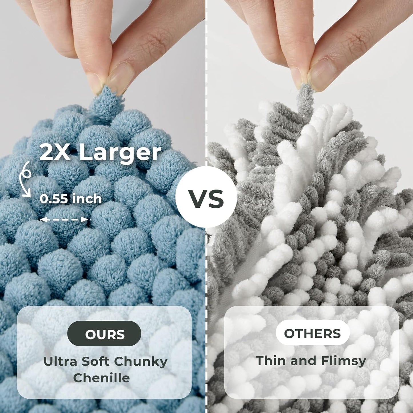 FRESHMINT Thick Chunky Chenille Bathroom Rugs 24"x36", Non Slip Bath Mat for Bathroom Floor, Large Soft Bathroom Decor Accessories, Cute Shower Mat Water Absorbent, Washable, Stone Blue