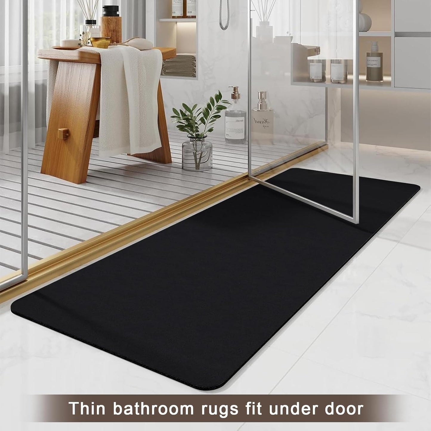 Diatomaceous earth bath mat Bathroom Rugs Sets 3 Piece Super Absorbent Quick Dry Bath Mats, Rubber Non Slip Shower Mat and Toilet Mat U Shape, Shower Rug for in Front of Bathtub Shower, Black