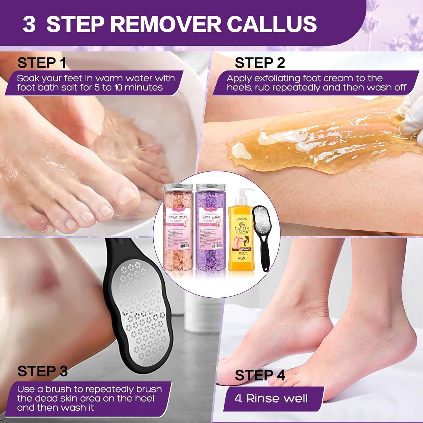 Himalayan Pink FOOT SOAK SALT Kit Tea Tree Oil - Moisturize, Foot Odor cream spa bath massager Epsom Salt foot pedicure at home spa Callus Remover Gel Kit Foot file tools