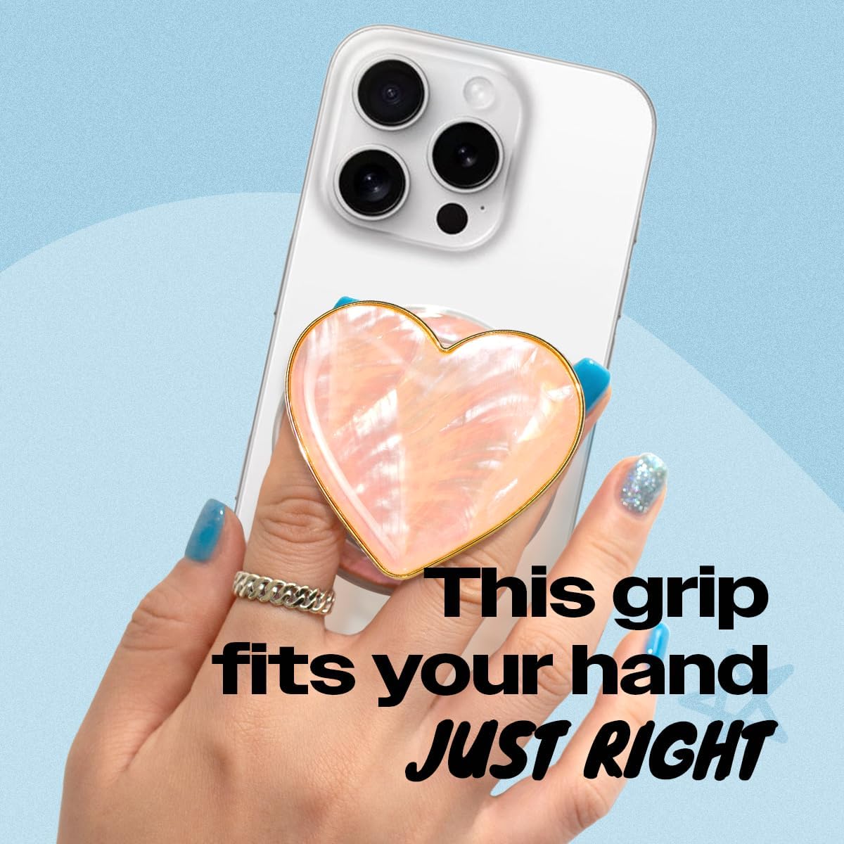 OnTheGrip Cute Natural Seashell Design Heart Shape Collapsible Mobile Phone Grip Stand Holder for Smartphone Tablet Cell Phone Accessory (Peach)