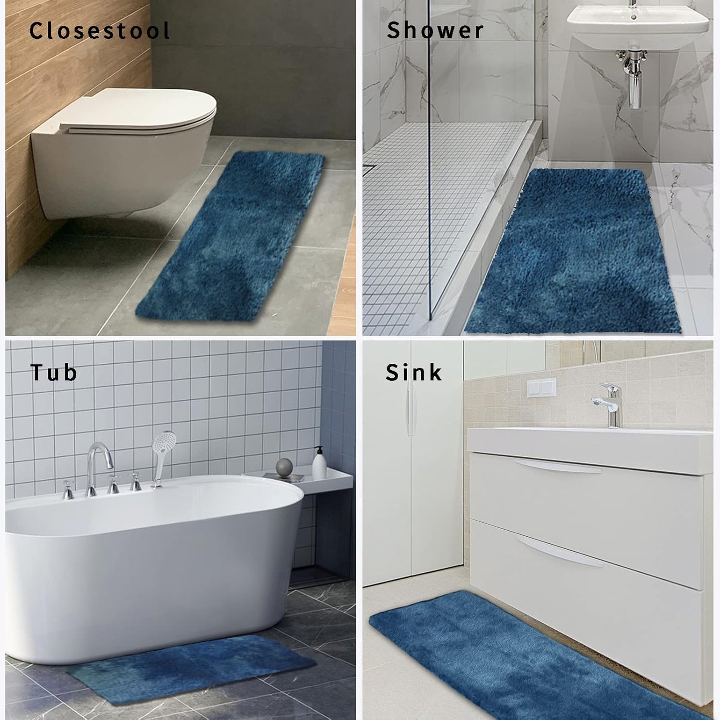 FIFU Bathroom Runner Rug 24" W x 60" L, Bath Mats for Bathroom, Bedroom & Kitchen, Non-Slip Rubber Latex Backing, Comfort & Soft Shower Bathmat & Carpet for Sink, Home & Hallways, Peacock Blue