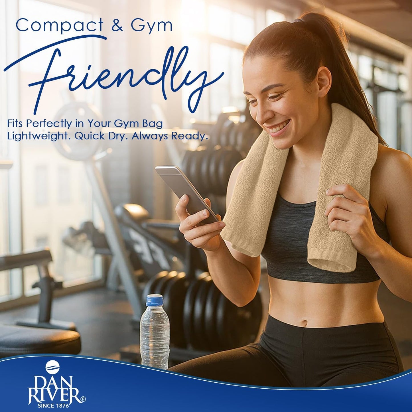 DAN RIVER 6-Pack Premium Hand Towels (16x28 Inches) - 100% Cotton, Ultra Soft, Lightweight, Highly Absorbent Towels for Bathroom, Spa, Gym, Salon, Hotel, and Travel - 550 GSM – Tan