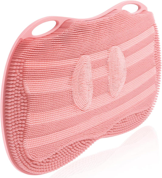 Kalolary Silicone Shower Foot Scrubber Mat, Large Foot Scrubber in Shower with Non Slip Suction Cups Foot Cleaner Brush to Clean Exfoliate and Massage Feet Without Bending Over Easy to Clean (Pink)
