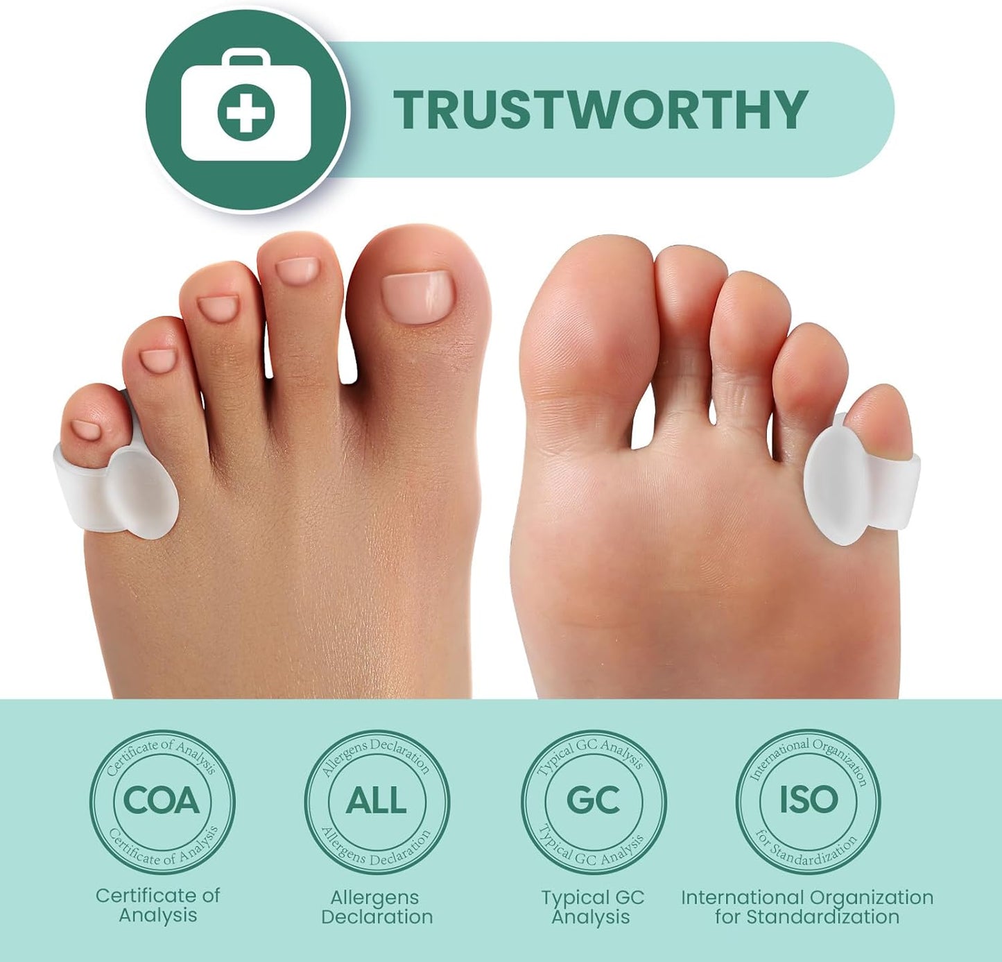 Welnove Gel Toe Separator, 12 Pack Pinky Toe Spacers, Aloe Vera Extract Infused Silicone Little Toe Spacers, Bunion Corrector, Bunion Cushions Pads for Preventing Rubbing & Relieve Pressure