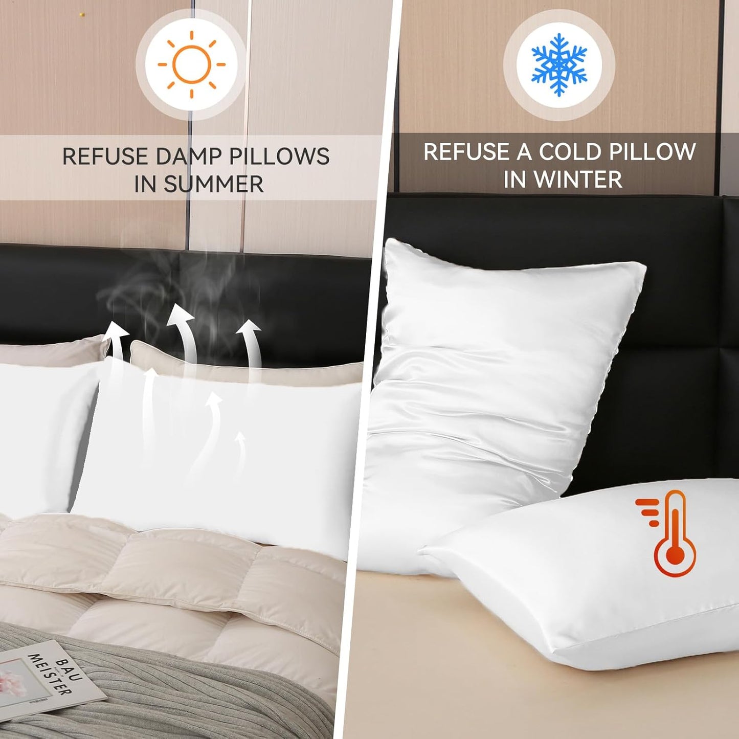 Tyfitb Satin Pillowcase Set for Hair & Skin Care – Cooling, Hypoallergenic, Anti-Frizz, Wrinkle-Free – Soft, Luxurious Pillowcases with Envelope Closure – 2-Pack, Standard Size 20x26, Gift-Ready