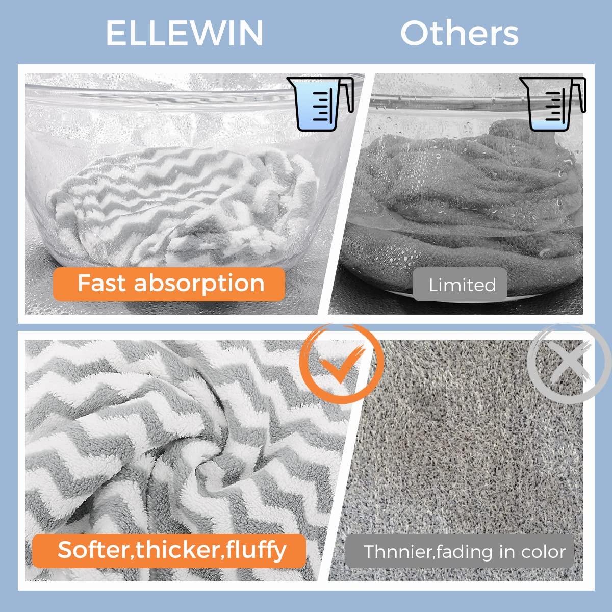 ELLEWIN Microfiber Hair Towel Wrap for Women 2 Pack,Adjustable Hair Drying Turban with Two Button,Anti Frizz,Super Absorbent Quick Stripe Dry Hair Towels for Long Thick Short Hair