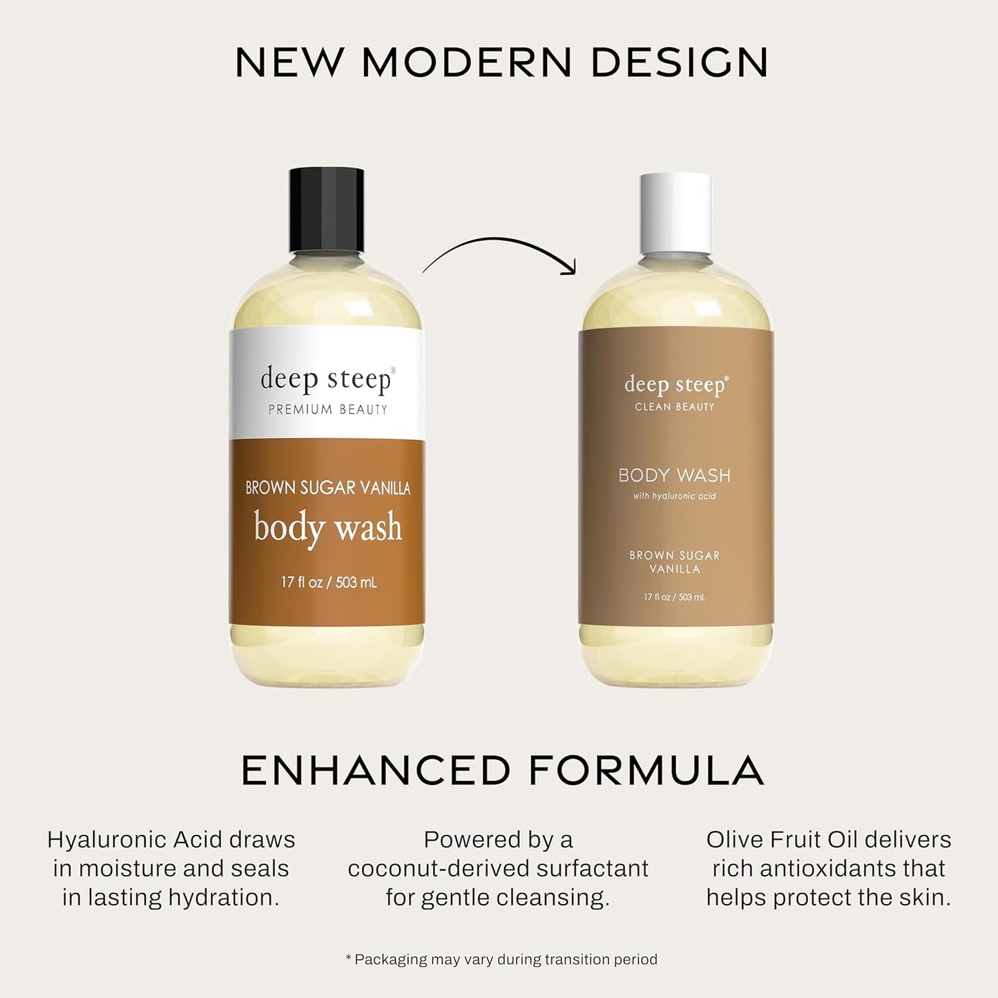 Deep Steep Body Wash, Brown Sugar Vanilla, 17 oz – Hydrating Shower Gel with Hyaluronic Acid, Shea Butter, Aloe Vera & Argan Oil – Vegan, Clean Beauty, Clean & Refreshed Skin