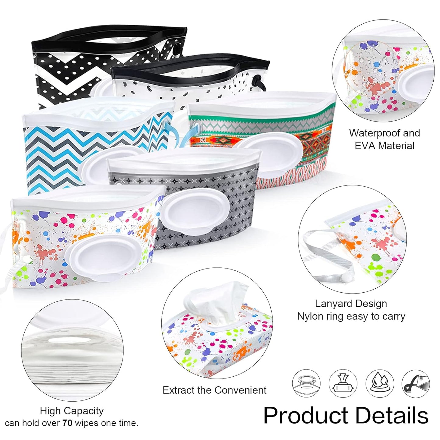 8Pcs Baby Wipes Dispenser, Reusable Baby Wipe Holder Box and Portable Wet Wipes Pouch, Refillable Wipes Pouch Case Container with Lid for Bathroom Baby Nursery Kitchen Office Travel (Grey+Orange)