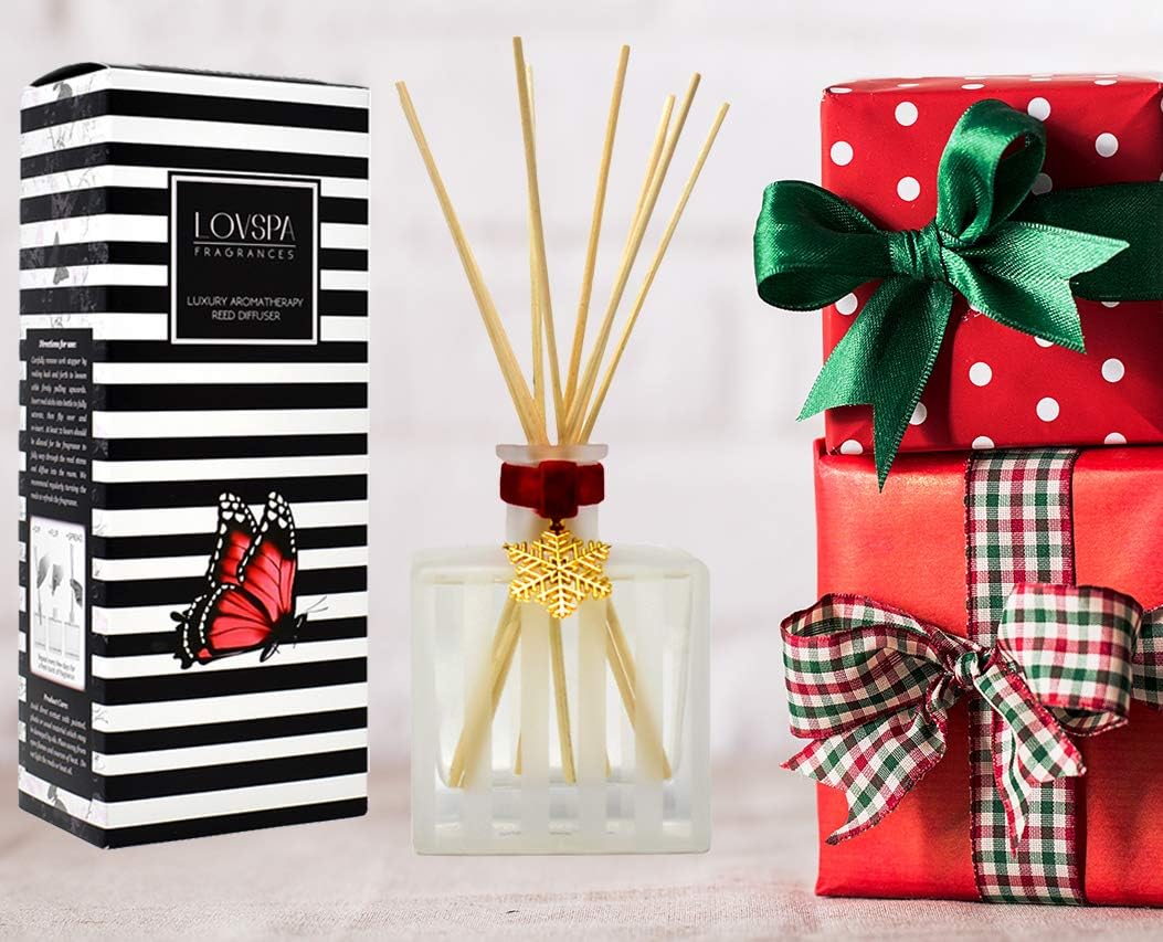 LOVSPA Reed Diffuser Set, Holiday Scented Oil Diffuser with Sticks, Home Fragrance Accessories for Bathroom Shelf Decor, Aroma Diffusers for Home or Office Desk, USA Made