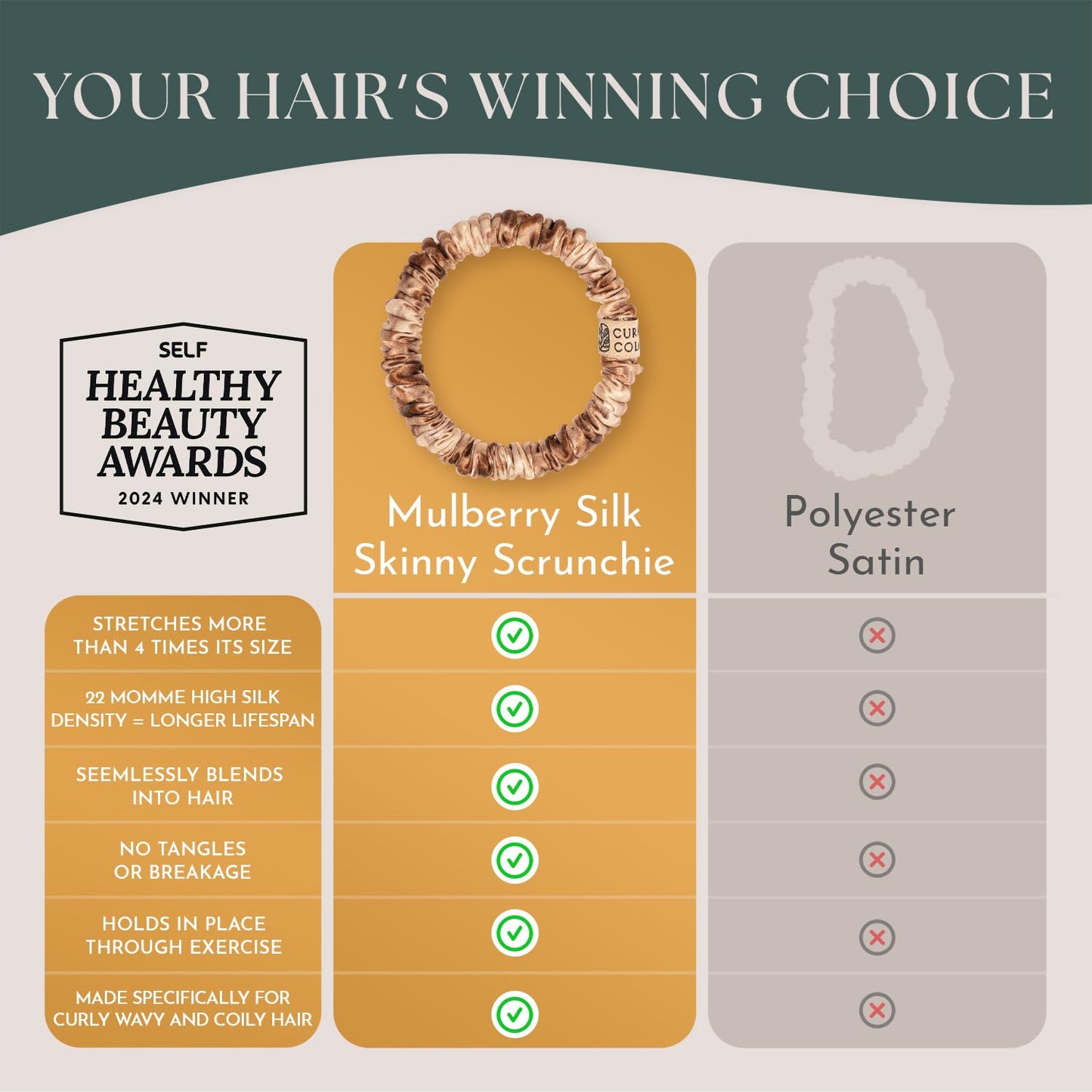 Authentic Mulberry Silk Skinny Hair Match Scrunchies for Women, Anti Breakage Hair Ties for Curly Thick & Thin Hair, 100% Silk for Buns, Sleep & Ponytail, Honey/Deep Bronde (4 Pack)