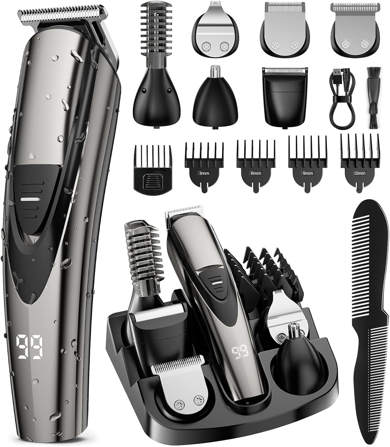 SHPAVVER Beard Trimmer for Men: Professional Barber Hair Clippers - 16-in-1 Cordless Grooming Kit - Waterproof Electric Razor with Turbo Speed & Precision Blades