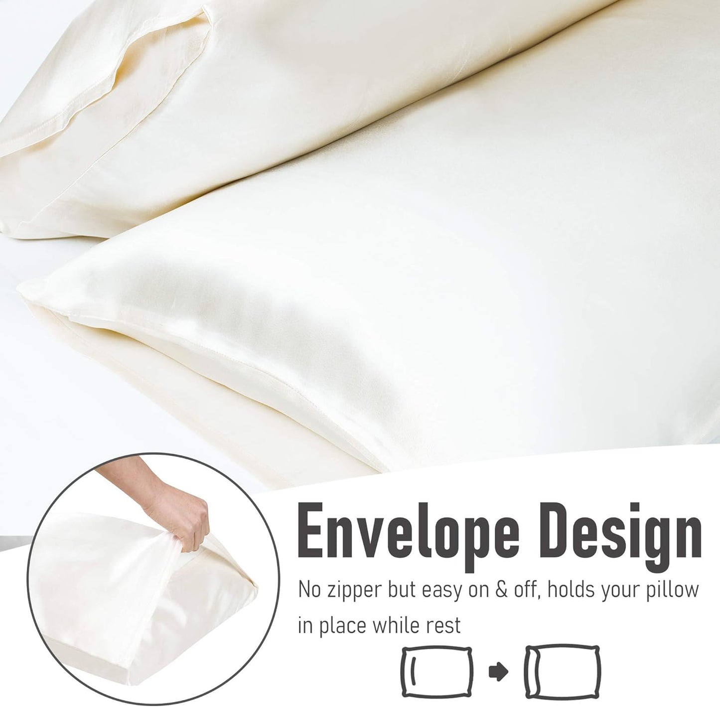 Tyfitb Satin Pillowcase for Hair and Skin, Beige Pillowcases Set of 2, Cooling Pillow Cases Queen Size(20×30 Inches), Soft Luxury Satin Pillowcase with Envelope Closure