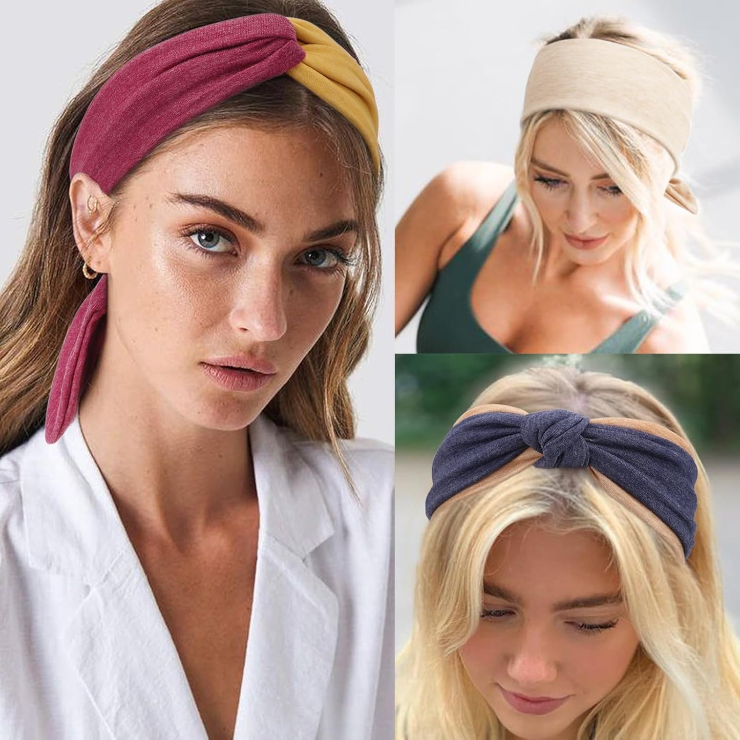 DRESHOW 8 Pack Adjustable Knotted Headbands Non Slip Elastic Yoga Hair Bands Solid Colors Headbands for Women and Girls