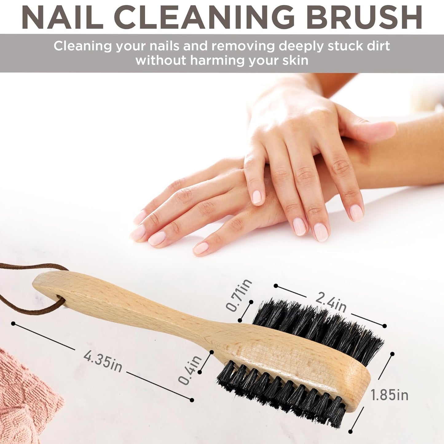 Takavu Nail Brush Black Boar Bristles, Natural Wood Handle, Nail Cleaning Brush for Scrubbing Fingernail Toenail Hand Feet, Dual Sided for Regular Manicure Nail Care Hygiene