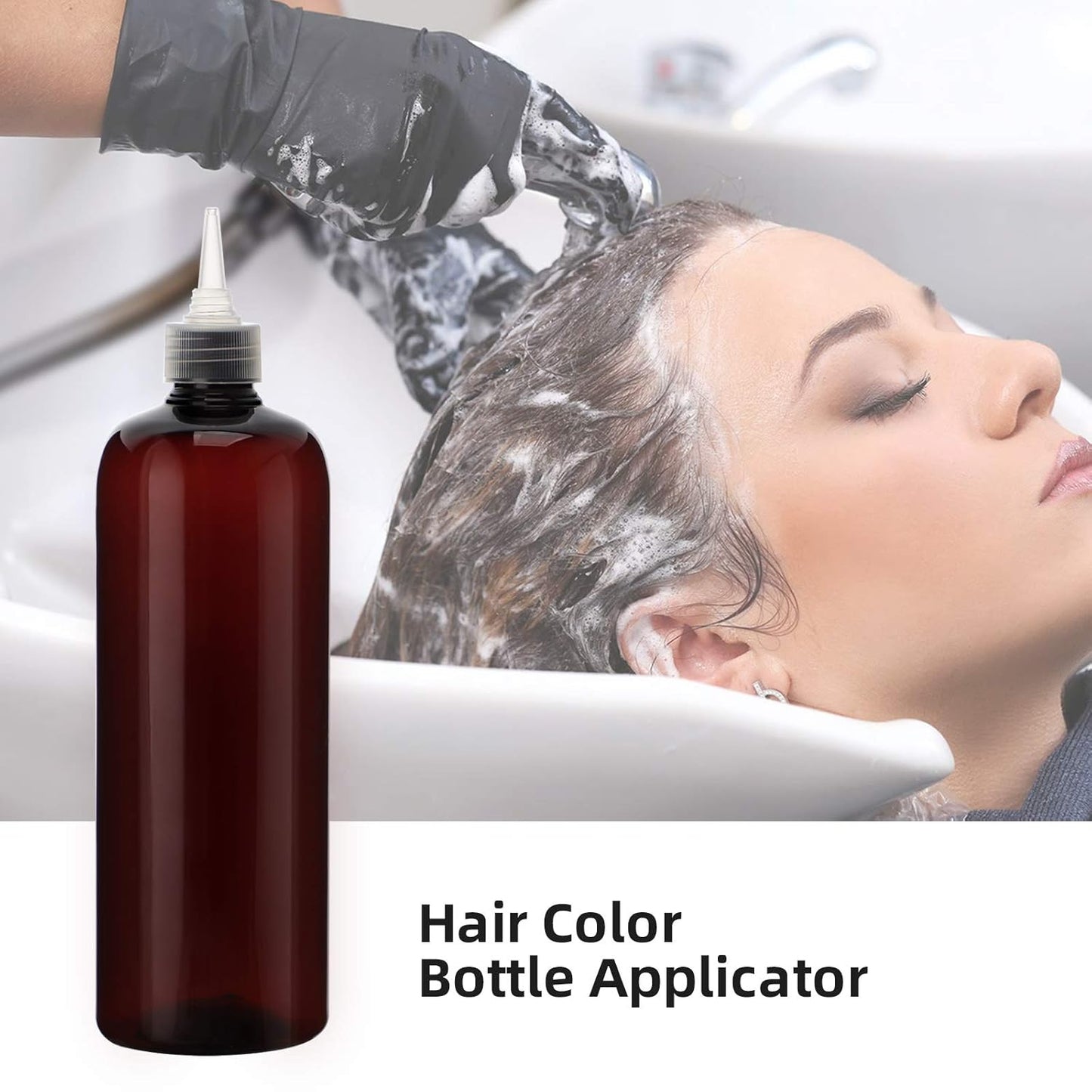 Segbeauty 16.9oz Amber Squeeze Bottles, 2 Packs 500ml Refillable Hair Dye Applicator Bottles with Twist Top Cap Tip, PET Brown Colored Angled Tip Plastic Empty Dyeing Tool for Hair Color Hairdressing