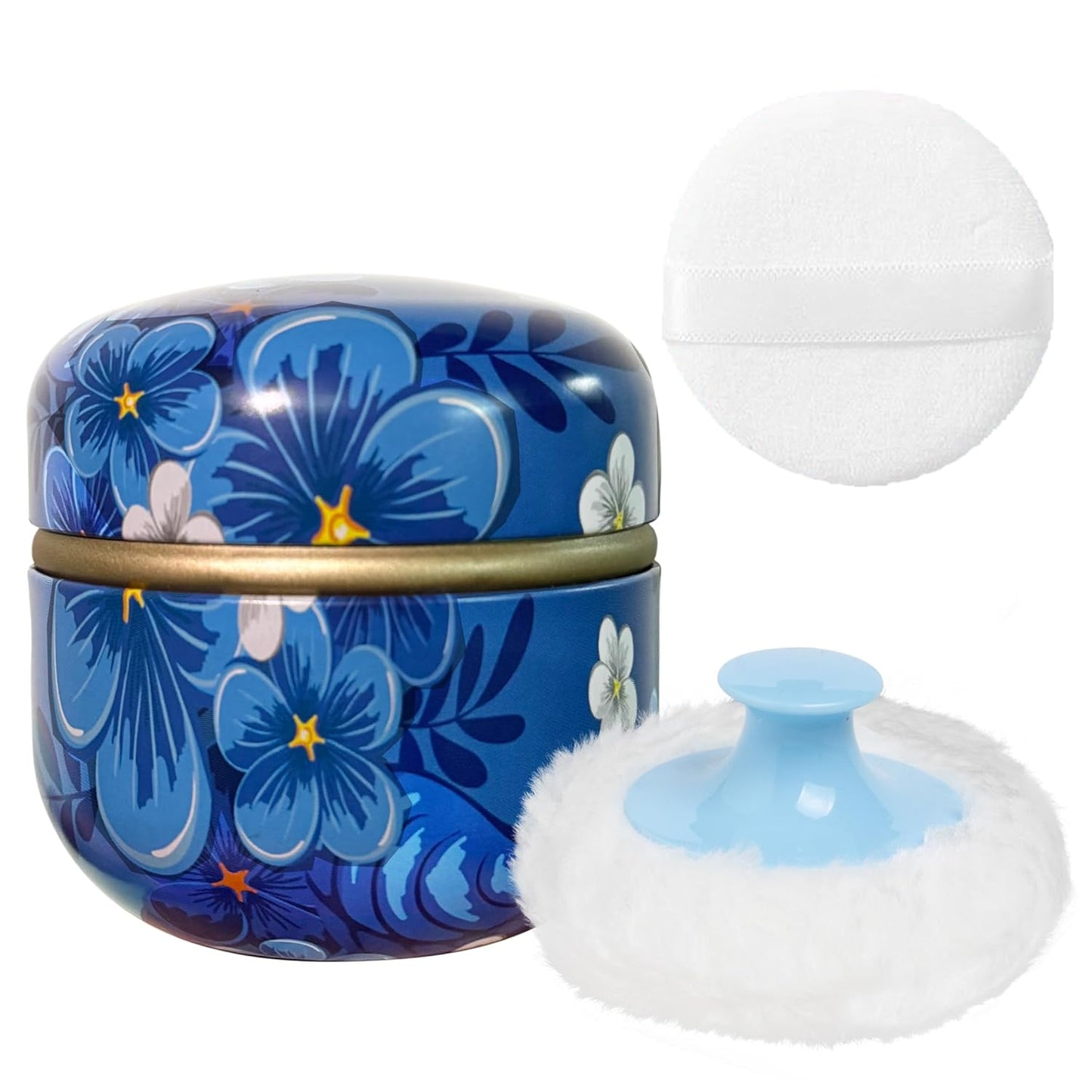 Powder Puff and Powder Container for Body Dusting Powder Case with Puff for Baby and Women,Loose Powder Containers with Puff for Travel (Blue Season1.0)