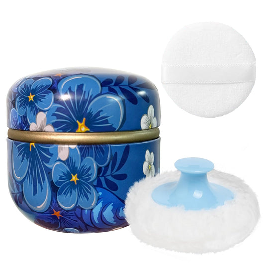 Powder Puff and Powder Container for Body Dusting Powder Case with Puff for Baby and Women,Loose Powder Containers with Puff for Travel (Blue Season1.0)