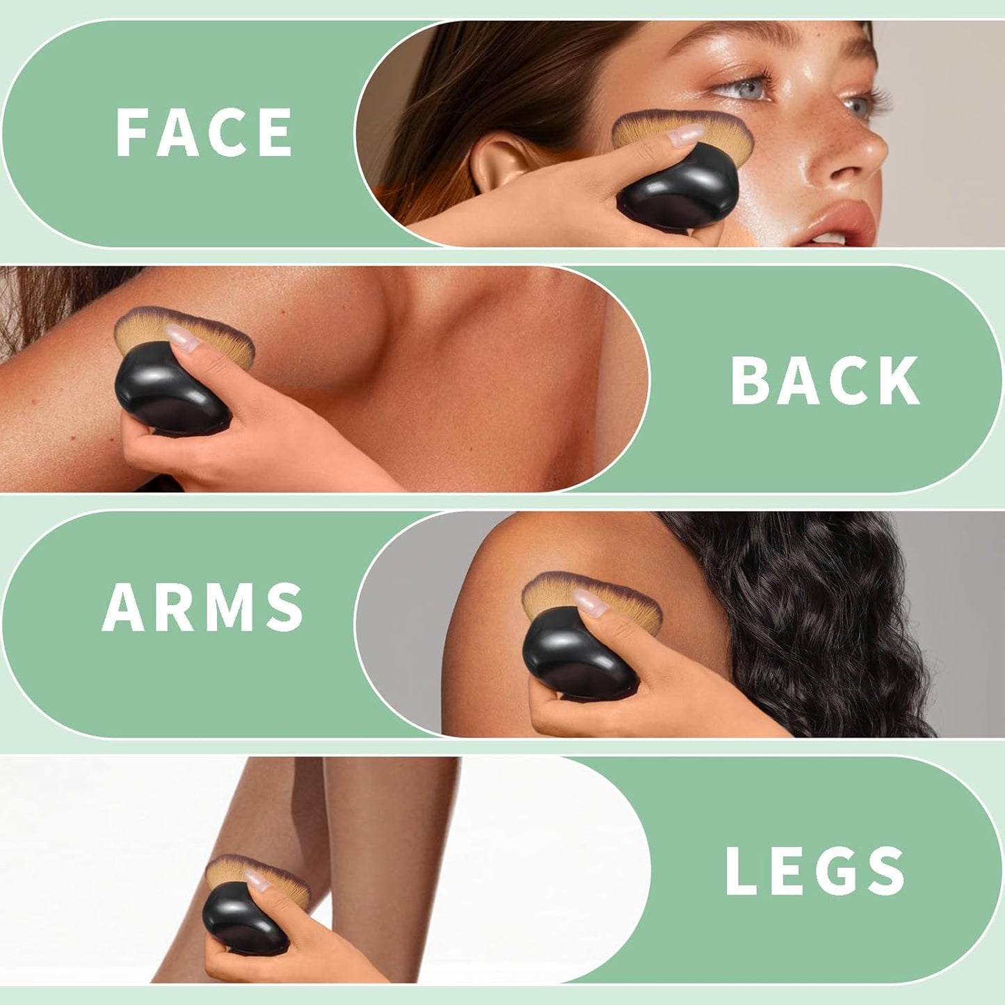 Extra-Large 75mm Body Makeup Brush Vegan Synthetic Bristles for Streak-Free Self Tanner, Bronzer & Foundation, Wet/Dry Use, Oval Face & Back Application–Black