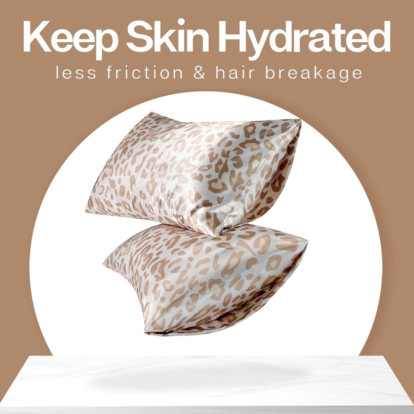 MR&HM Satin Pillowcase for Hair and Skin, Silk Satin Pillowcase 2 Pack, King Size Pillow Cases Set of 2, Silky Pillow Cover with Envelope Closure (20x36, Champagne Leopard)