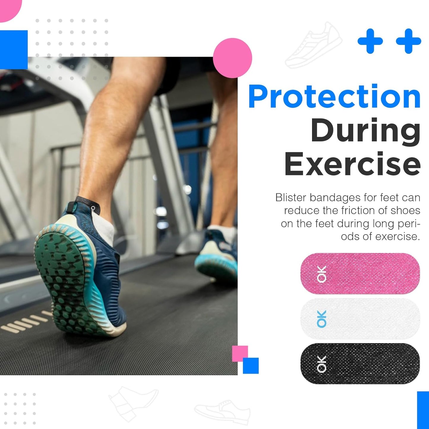 OK TAPE Pre-Cut Blister Bandages for feet | Blister Prevention Tape for Feet, Fingers, Toes | 1.2in x 3.5in,White,40pcs