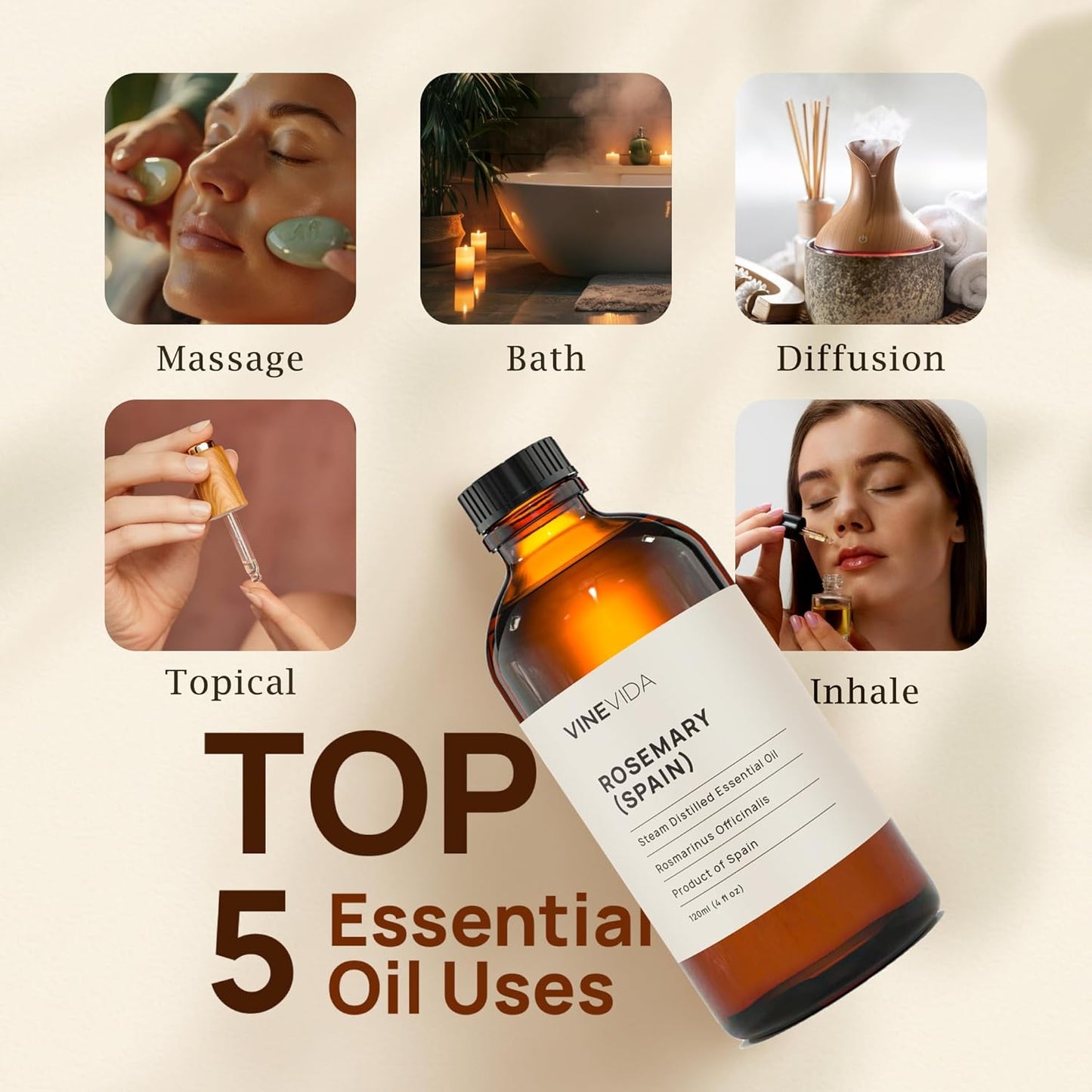 VINEVIDA Rosemary Spain Essential Oil 4 oz - Undiluted, Pure, Vegan, and Sustainable