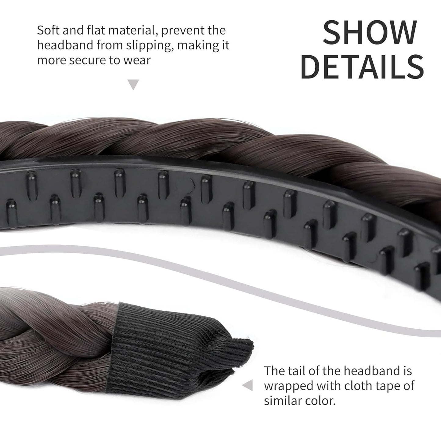 DIGUAN Width 0.6 inches Narrow Synthetic Hair Plaited Headband Braid With Teeth Hair Band Accessories for Women Girl (Thin-chocolate)