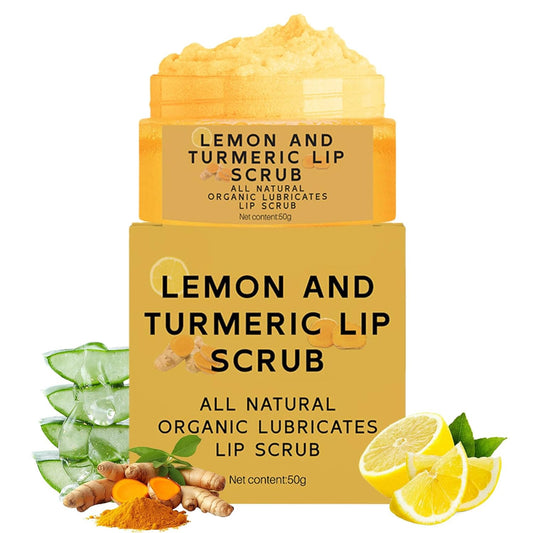 Turmeric Lemon Lip Scrub for Dark Lips, Exfoliating Lip Scrub with Aloe Vera, Scrub & Nourish Sugar Lip Scrub, Natural Scrub & Turmeric Lip Scrub and Balm for Dry, Chapped, Reduce Fine Lines Lip