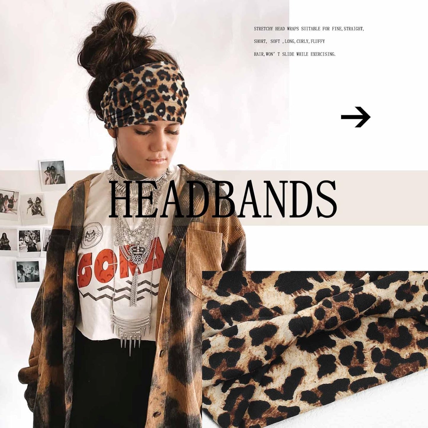 Acenail Wide Headbands Women Knotted Turban Headband Elastic Non Slip Hairbands Boho Head Wraps Workout Leopard Yoga Cotton Hair Scarfs Fashion Hair Accessories for Women 4Pcs (Leopard)