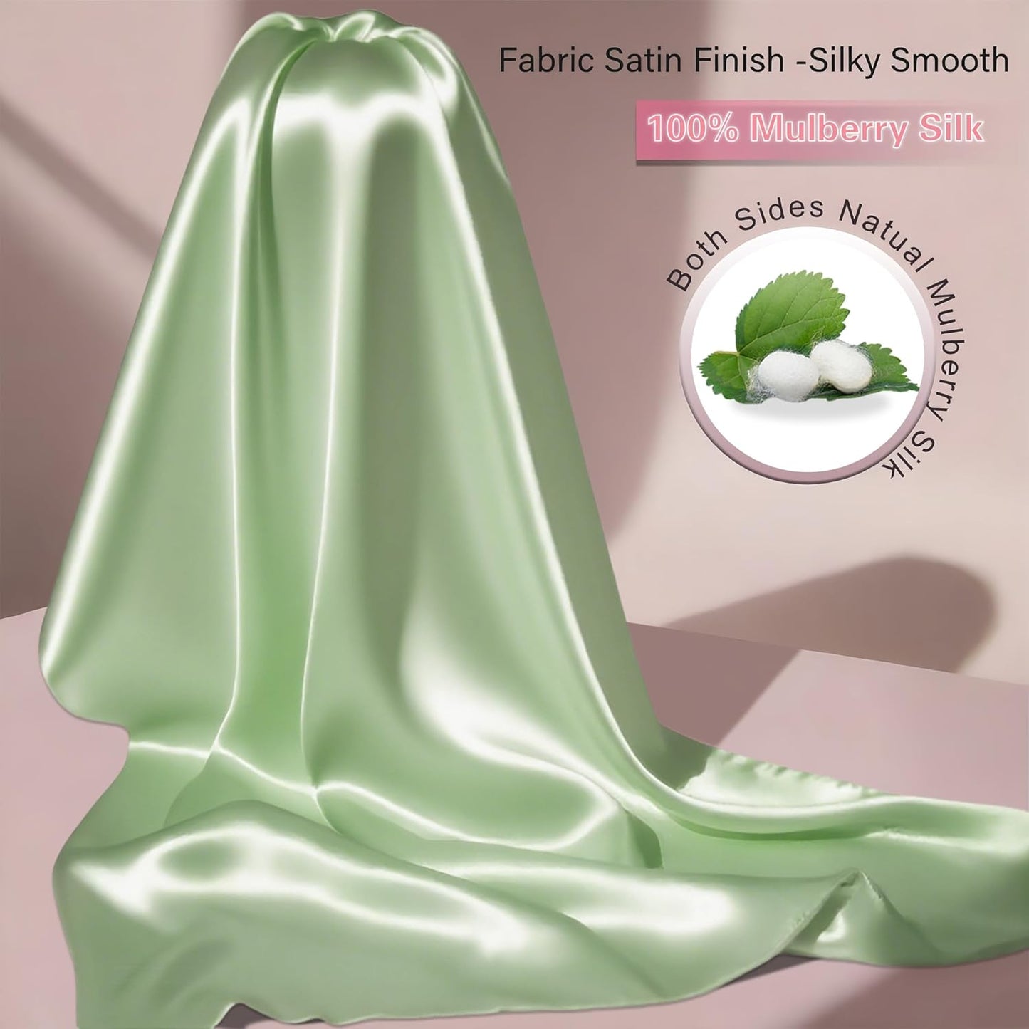 Mulberry Silk Pillow Cases with Zipper, Ultra Smooth Soft Breathable Cooling Pillow Cases for Hot Sleepers, Silk Satin Pillowcase for Hair and Skin, Gifts for Women (Sage Green, Standard Size, 1 Pack)