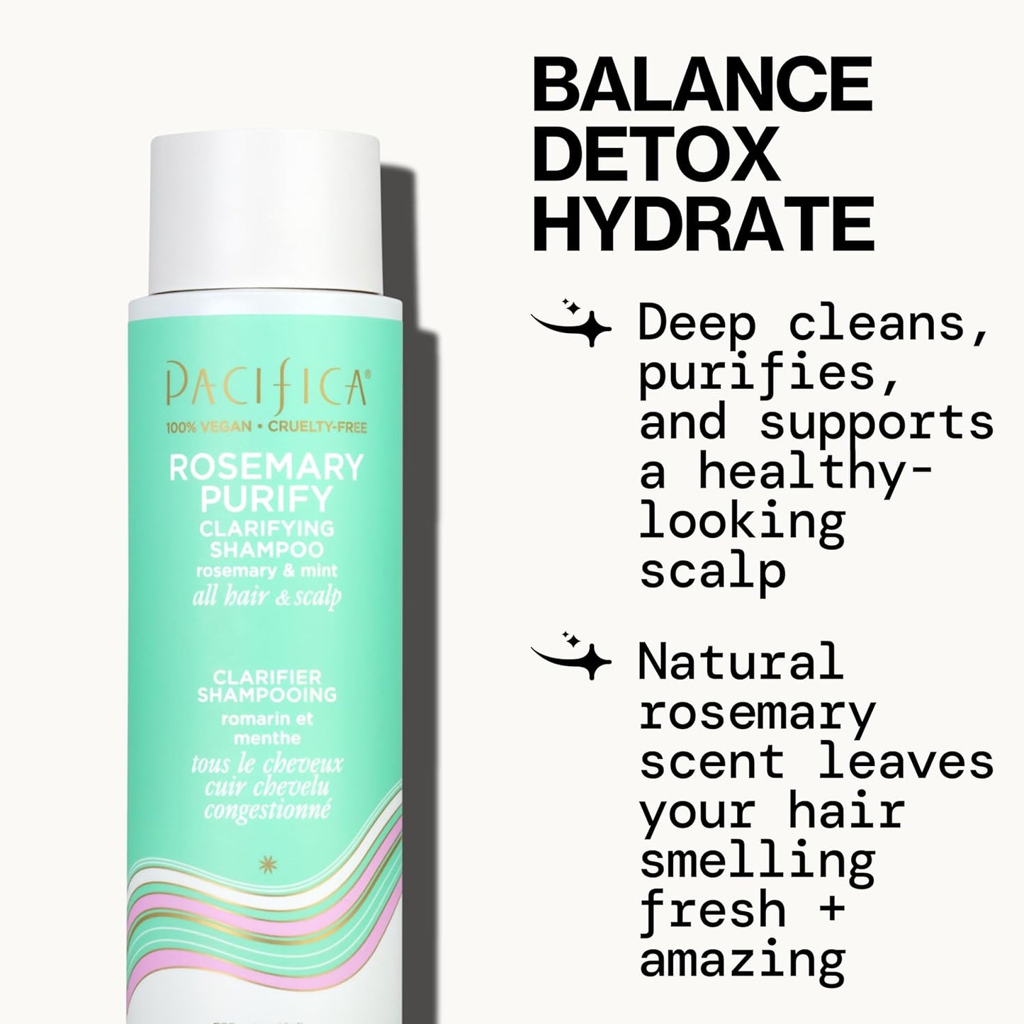 Pacifica Shampoo & Conditioner Set – Rosemary Purify Invigorating Set with Cooling Mint for Clarifying and Detoxing, Sulfate-Free, Vegan & Cruelty-Free, 12 oz & 8 oz (Set of 2)