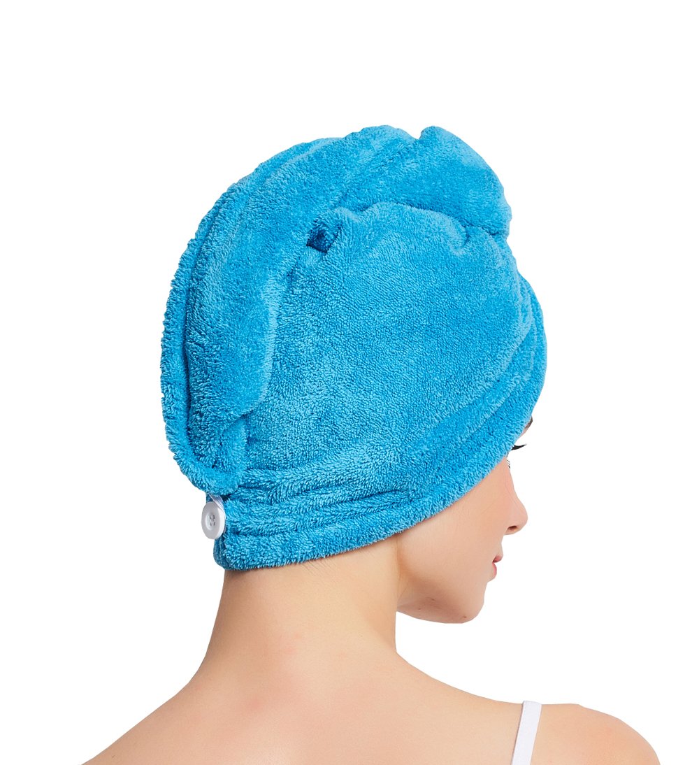 HOPESHINE Women's Soft Shower Hair Towel Twist Hair Turban Wrap Drying Cap Great Gift for Women (Blue 3-Pack)