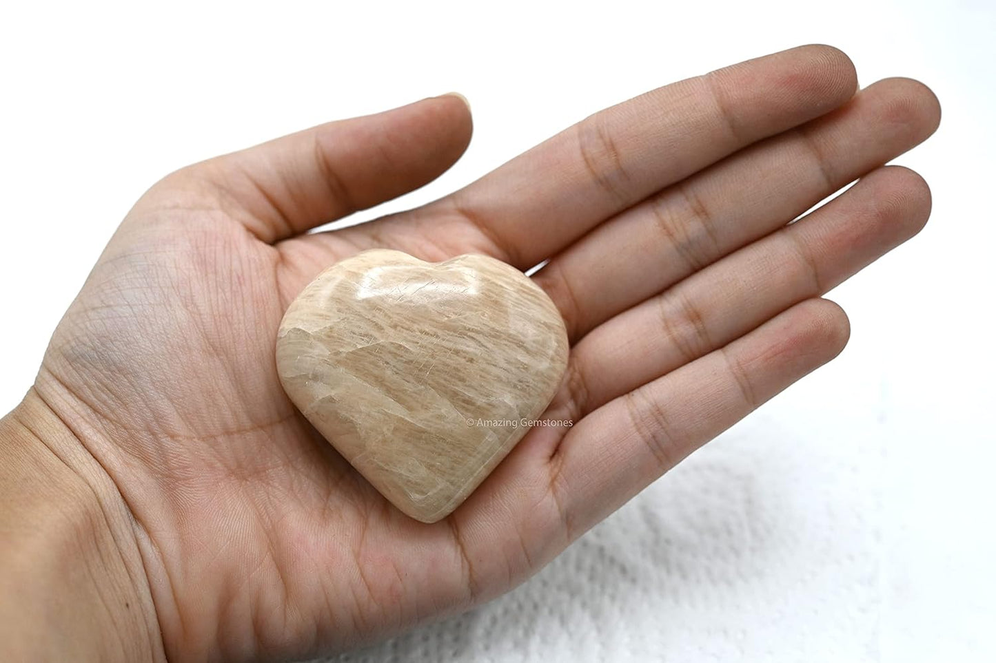 Amazing Gemstone Cream Moonstone Crystal Heart Palm Stone - Pocket Massage Worry Stone for Natural Body Chakra Balancing, Reiki Healing and Crystal Grid