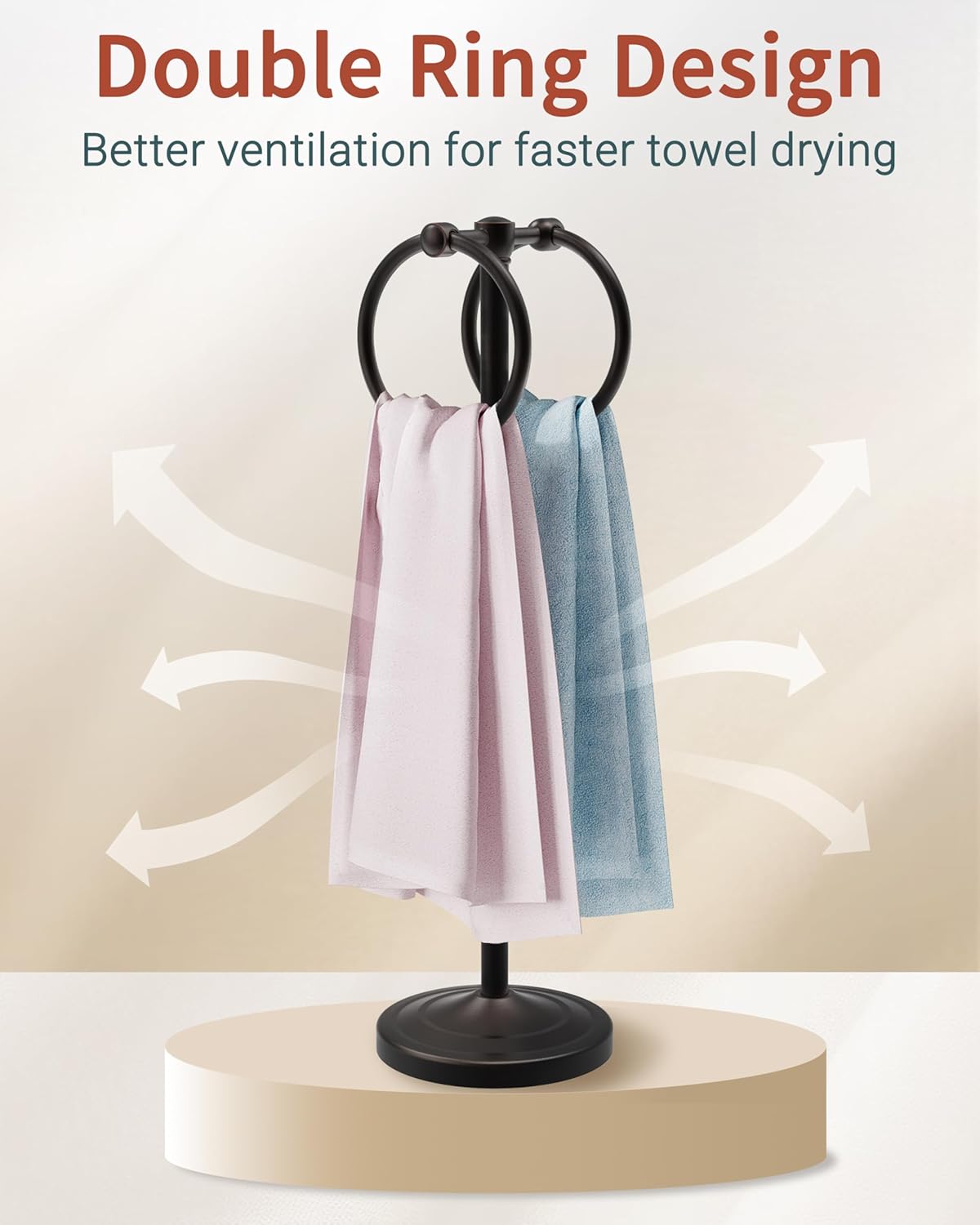 Hand Towel Holder Stand, SUS304 Stainless Steel Weighted Hand Towel Stand for Bathroom Kitchen Countertop Towel Stand with Double Stand Hand Towel Ring Total Height 18"(Oil Rubbed Bronze)