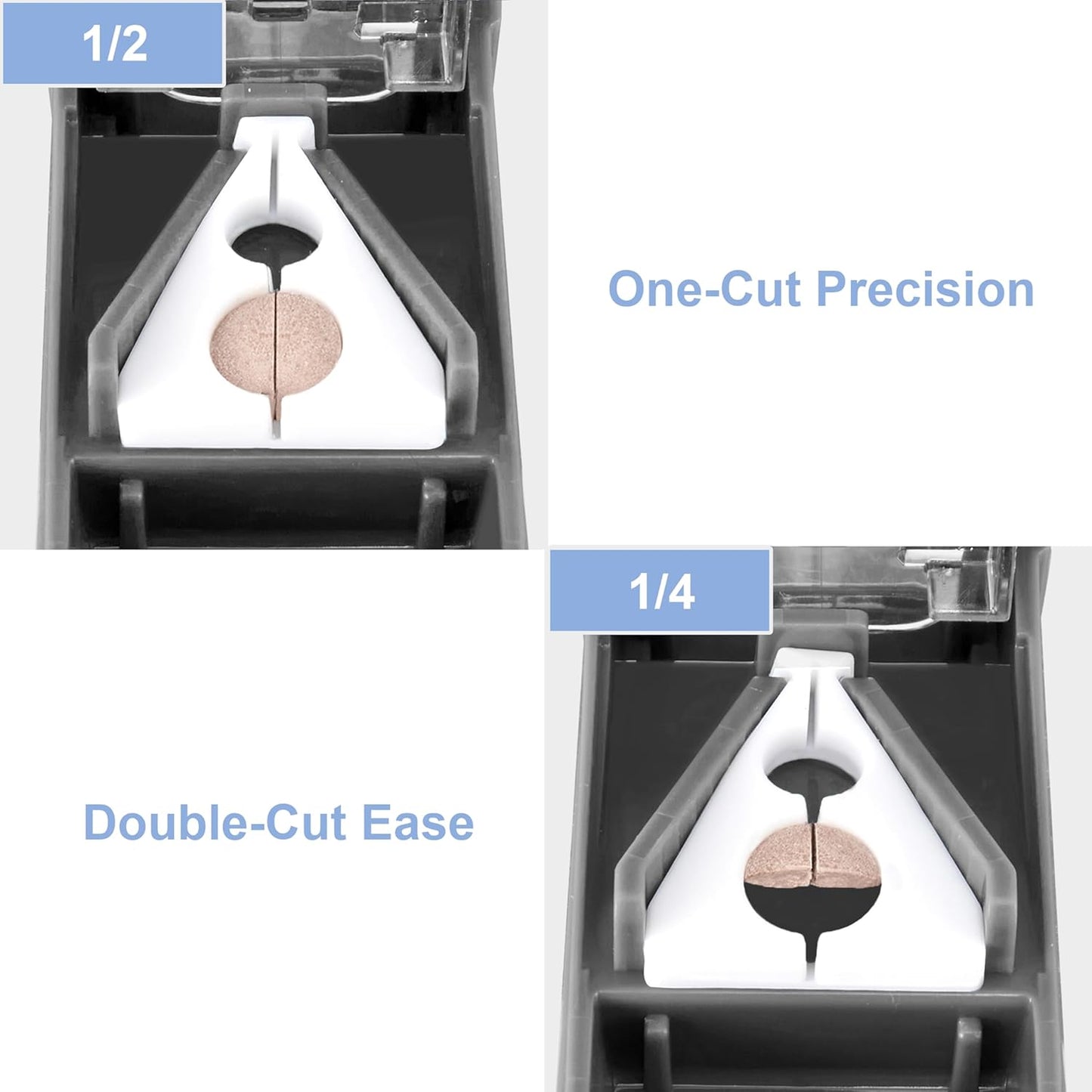 Fullicon Pill Cutter for Small or Large Pills, Pill Splitter with V-Shape Holder, Medicine Slicer with Sharp Blade,Tablet Splitter with Two Large Pill Organizers-Black