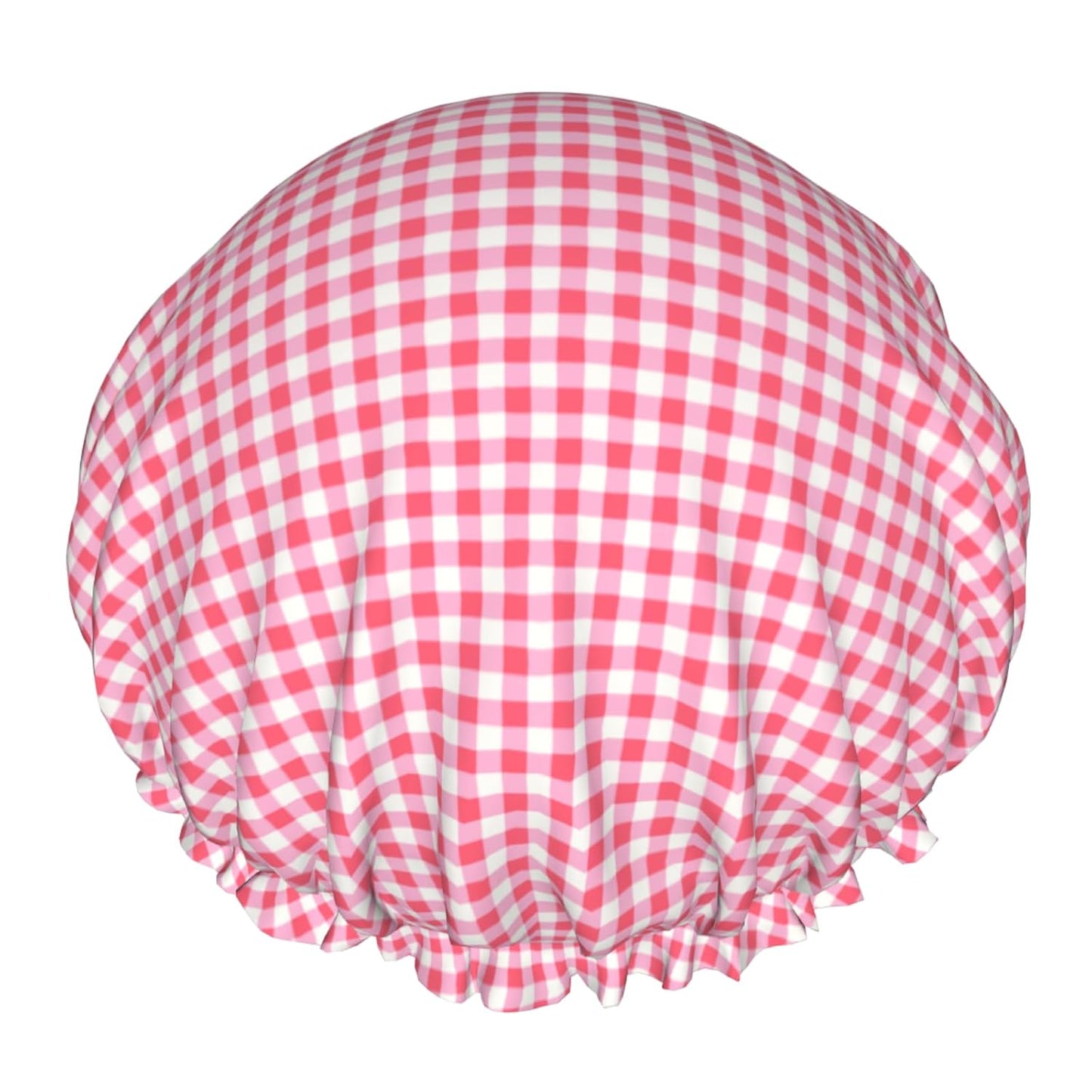 Red Pink Checkered Shower Caps for Women Red Plaid Dual-Layer Waterproof Bath Hat Classic Checkered Pattern Elastic Reusable Hair Cap for Shower Cooking Clean Makeup