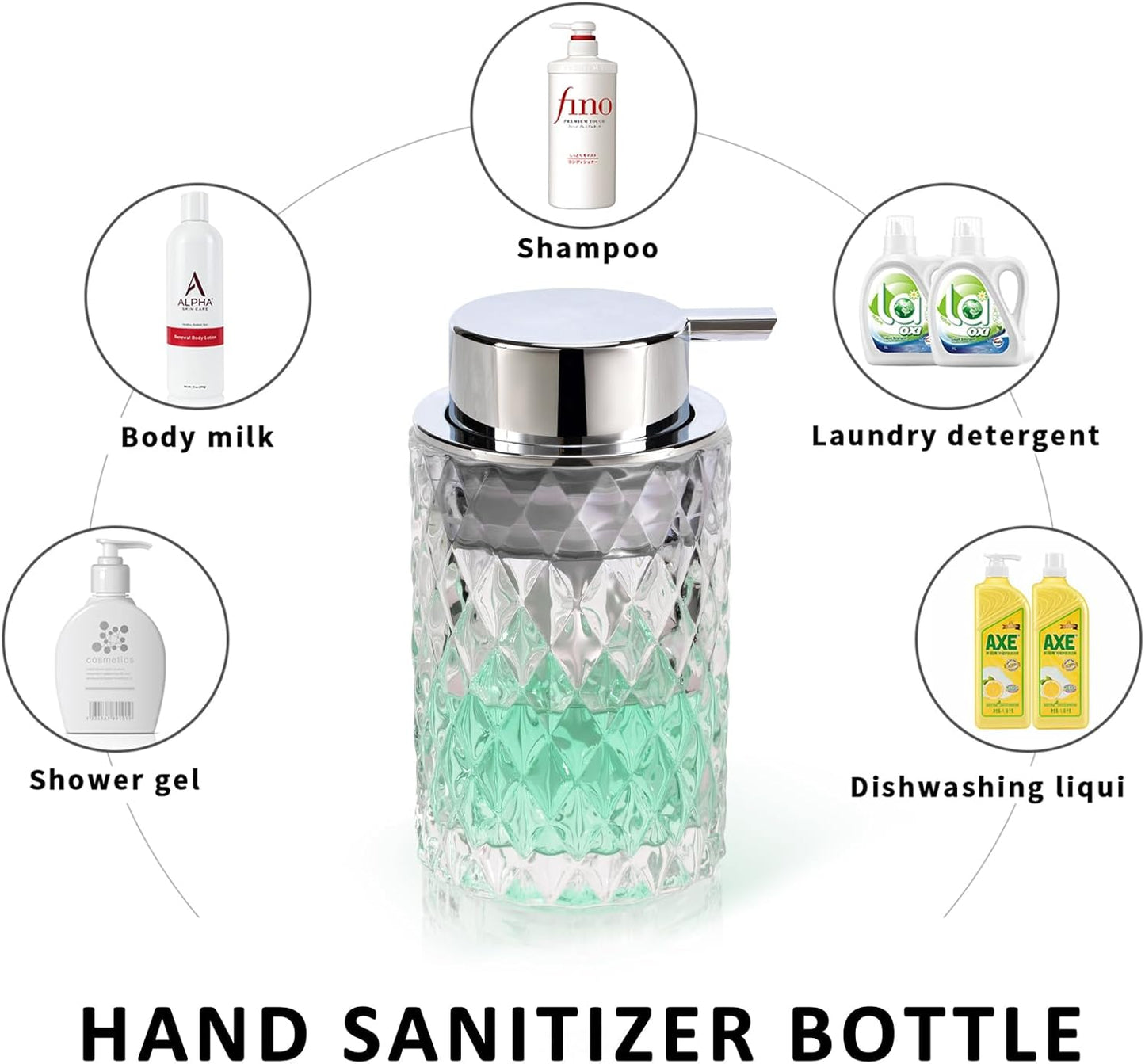 Bathroom Glass Soap Dispenser with Durable Rust-Proof Plastic Liquid Pump (Can't Foam) Hand Lotion Dispenser Antislip Shampoo Kitchen 10oz
