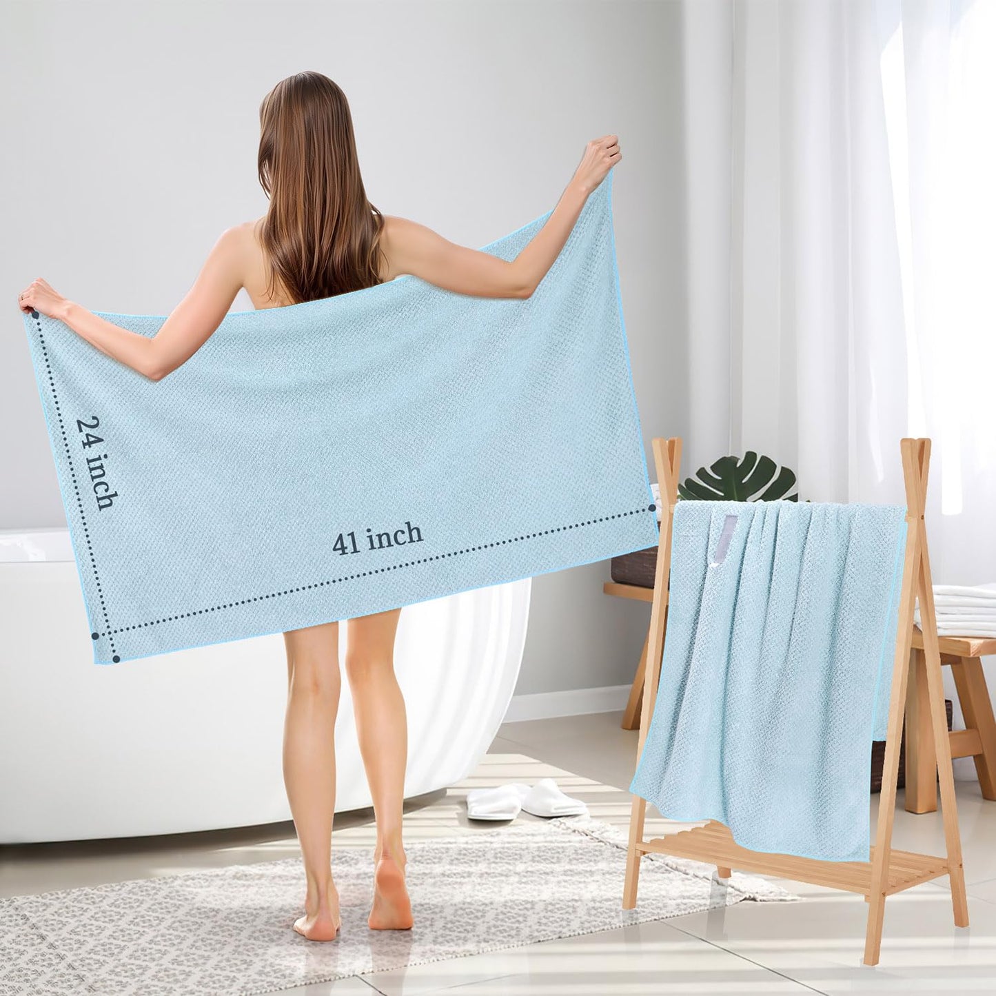 BEoffer 2 Pack Microfiber Hair Towel - 41 x 24 inches Super Soft, Absorbent, Fast Drying Without Frizz Hair Towel Wrap for Women Long, Thick, Curly Hair - Hair Turbans with Elastic Strap