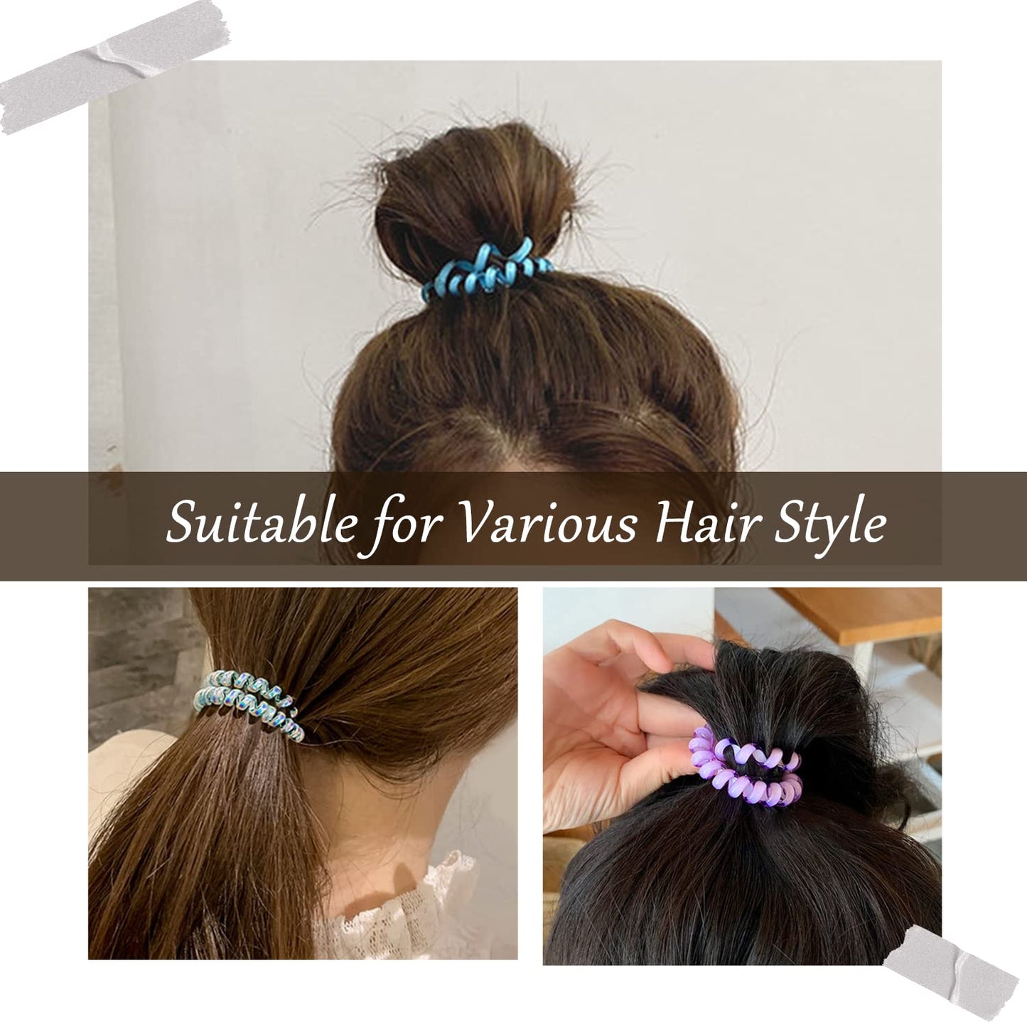 JessLab Spiral Hair Ties for Women, 10-Pack Traceless No-Damage Ponytail Holders, Coils Hair Bands for Girls, Assorted Colors
