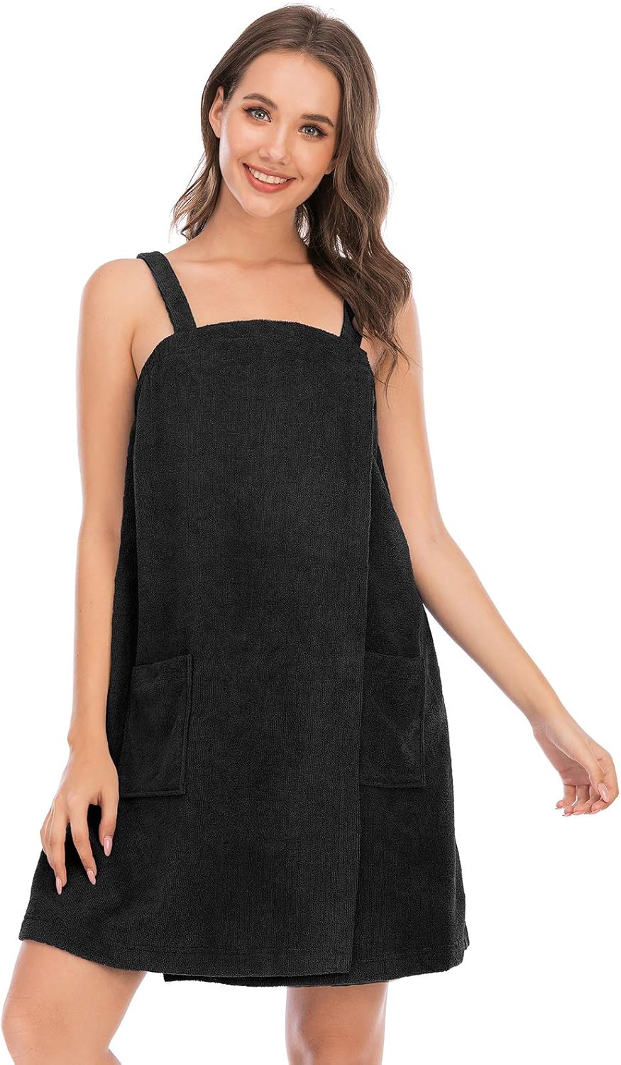 Veseacky Women Bath Wrap Towel for Womens Shower with Pocket Adjustable Spa Robe & Facial Headband