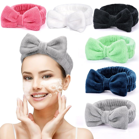 6 Pack Spa Headband for Women Skincare Makeup Headband Bow Hairband Party Favors Soft Coral Fleece Goody Bag Stuffers Christmas Stocking Stuffers for Woman Adult Teen Spa Gifts For Women Gifts Basket