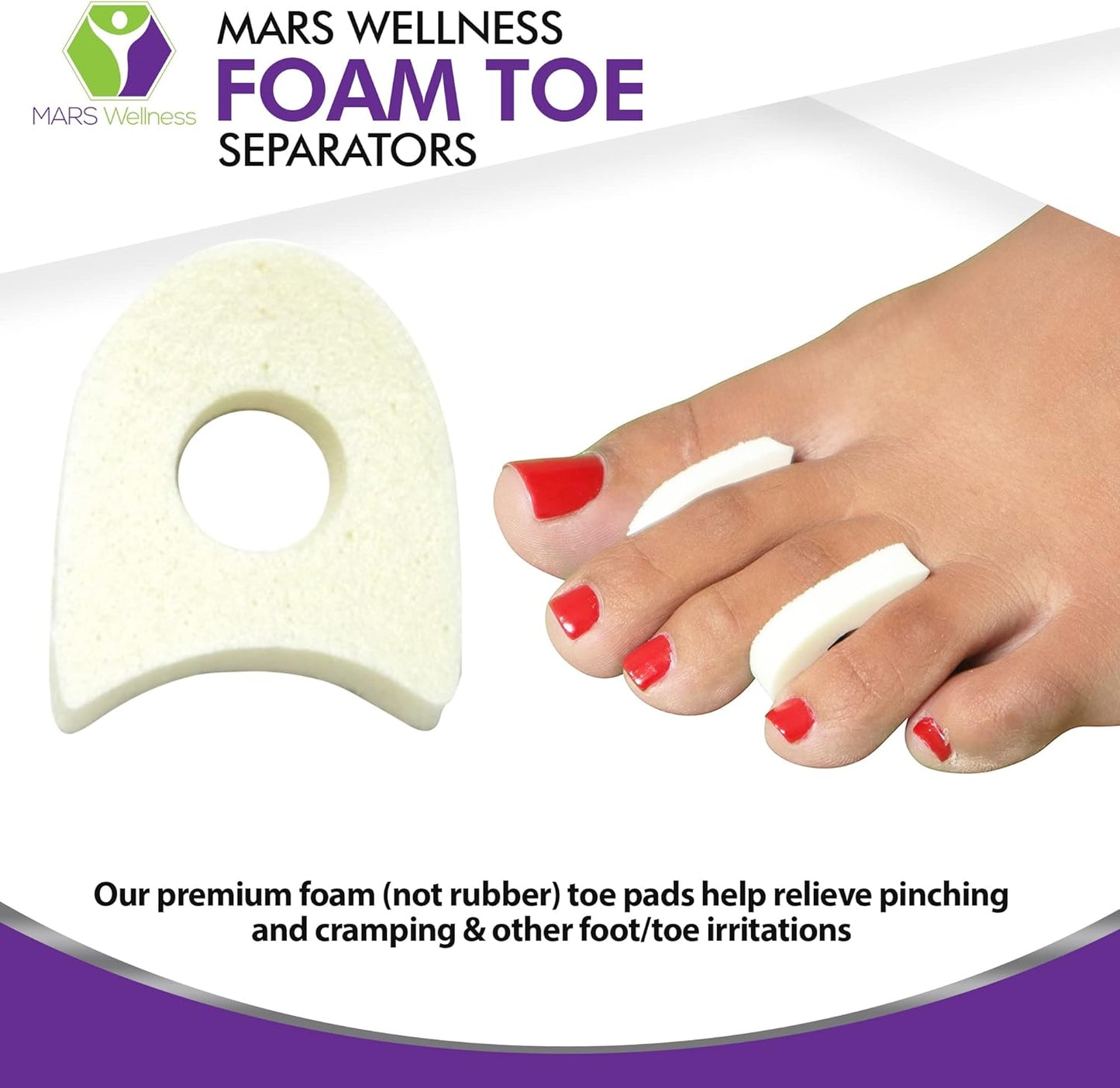 Premium Foam Toe Separators for Women and Men - Made in USA - Foam Toe Spacers for Corn, Blister, and Hammer Toe Relief - 1/4 Inch - Bulk Pack of 100 Toe Pads