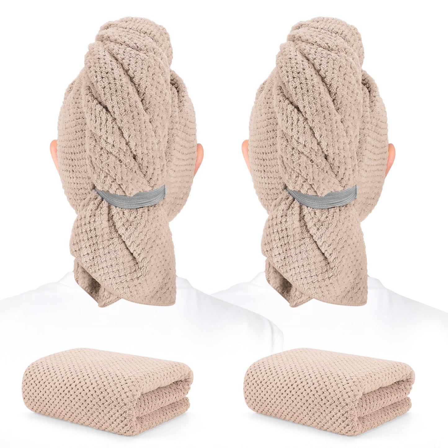 BEoffer 2 Pack Microfiber Hair Towel - 41 x 24 inches Super Soft, Absorbent, Fast Drying Without Frizz Hair Towel Wrap for Women Long, Thick, Curly Hair - Hair Turbans with Elastic Strap