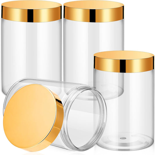 Patelai 4 Pieces Round Wide-mouth Leak Proof Plastic Container Jars with Lids for Travel Storage Makeup Beauty Products Face Creams Oils Salves Ointments DIY Making(10 Ounce,Gold)