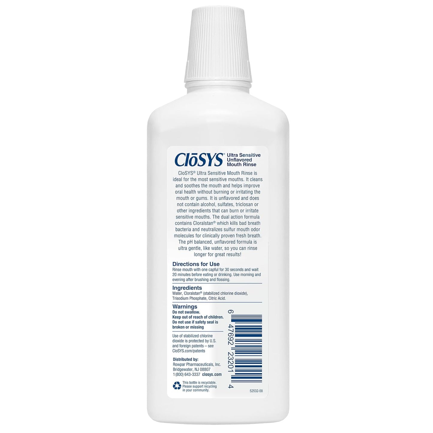 CloSYS Ultra Sensitive Mouthwash, Unflavored Alcohol Free, Dye Free, pH Balanced, Helps Soothe Entire Mouth – 32 Oz (Pack of 2)