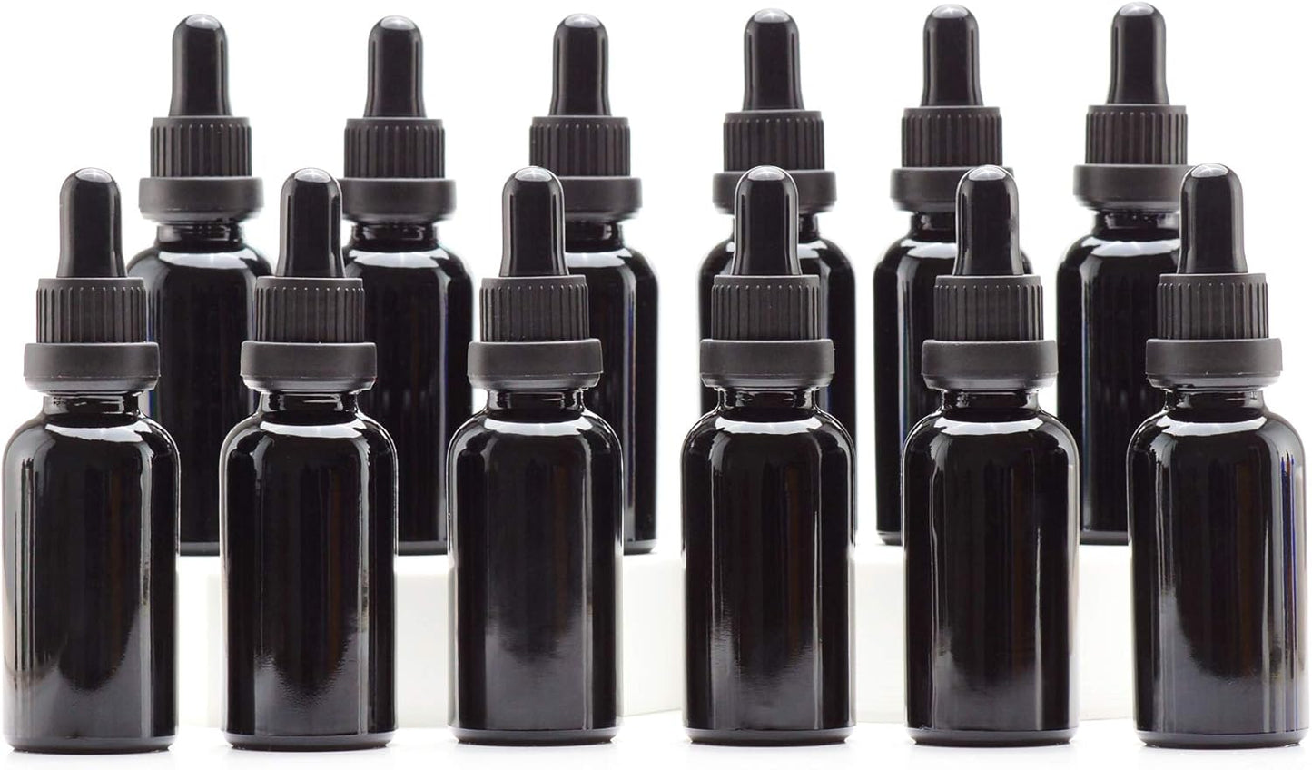 YIZHAO Black Glass Dropper Bottle 1oz, Tincture Bottles with Glass Dropper, for Essential Oils, Aromatherapy, Cosmetic, Laboratory, Pharmacy, Liquids, Travel –24 Pcs