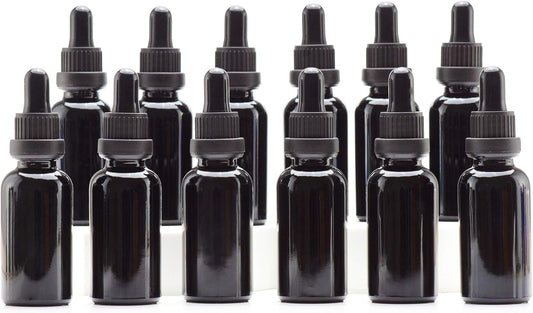 YIZHAO Black Glass Dropper Bottle 1oz, Tincture Bottles with Glass Dropper, for Essential Oils, Aromatherapy, Cosmetic, Laboratory, Pharmacy, Liquids, Travel –12 Pcs